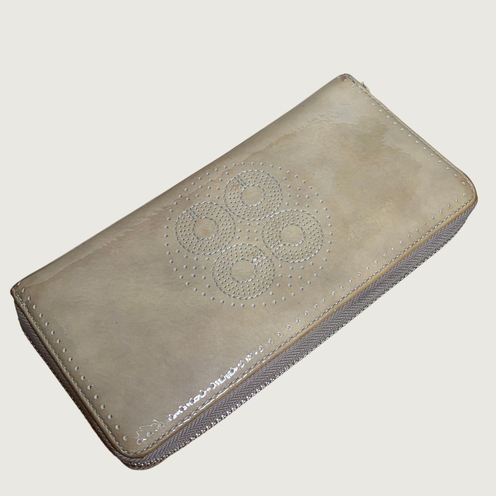 Coach Beige Patent Leather Op Art Zip Around Continental Wallet